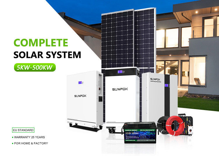 Sistema solare inverter ibrido 10kw 50kw 500kw Batteria agli ioni di litio Montatura sul tetto Uso domestico