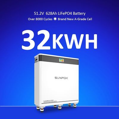 51.2V 628Ah 32kWh LiFePO4 Energy Storage Battery Pack for Home Solar System Off Grid ESS with BMS High Capacity Long Cycle Life