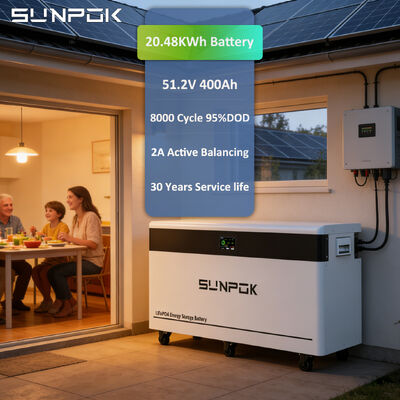 Sunpok High Quality Split Deep Cycle LiFePO4 Solar Battery 51.2V 400Ah 20kWh 40kWh Home Energy Storage CAN 5/10 Year Warranty